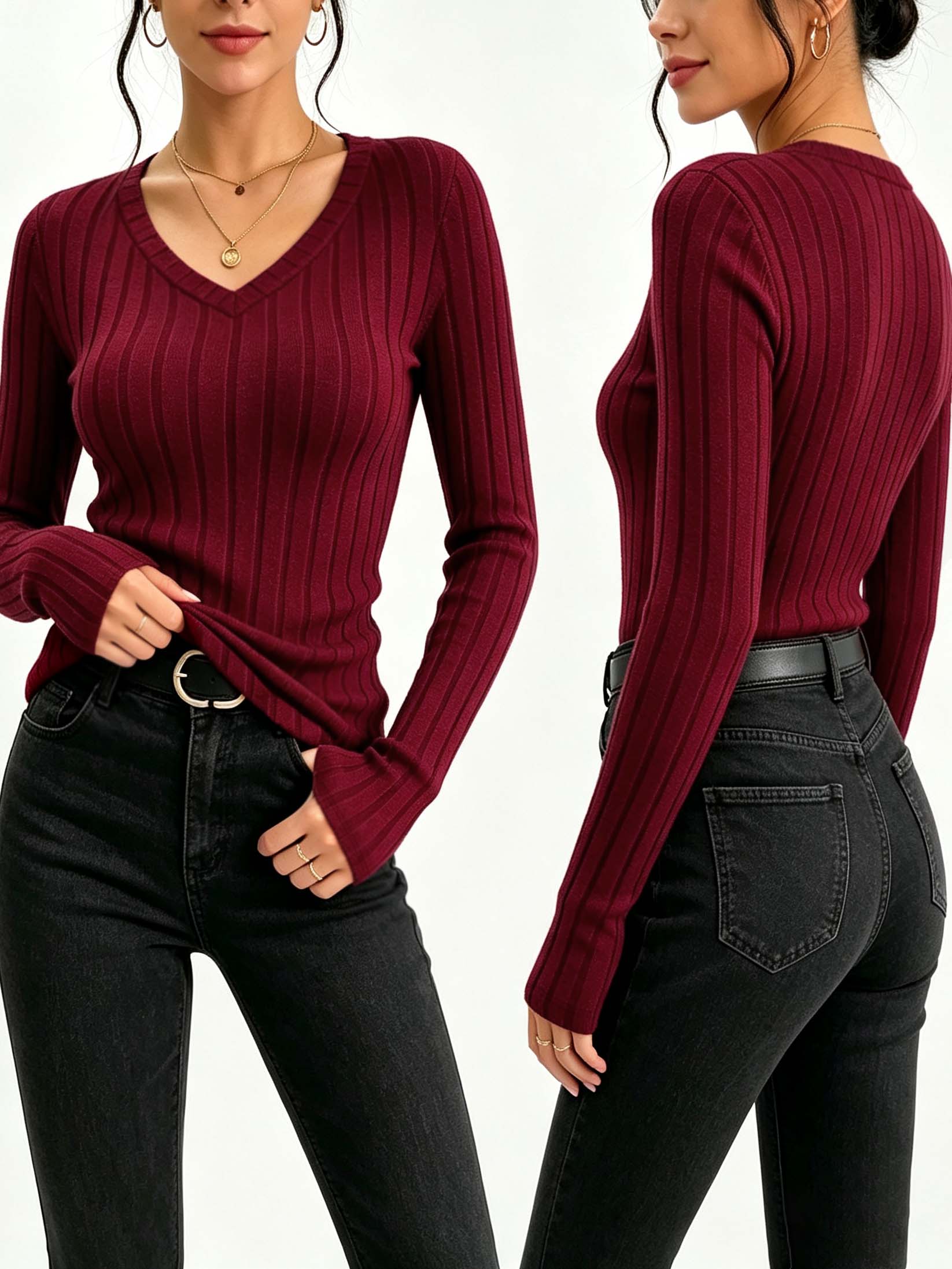 Women Solid V‑Neck Ribbed Knit - Golf Tees review and price